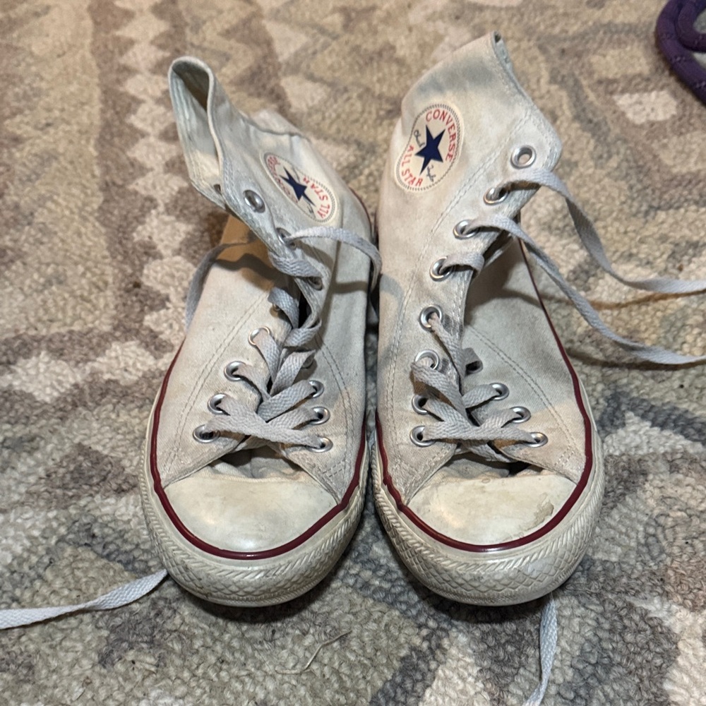 Converse Off-White High-Tops with Red Trim